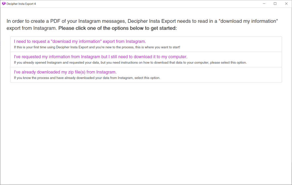 Decipher Insta Export Download instructions