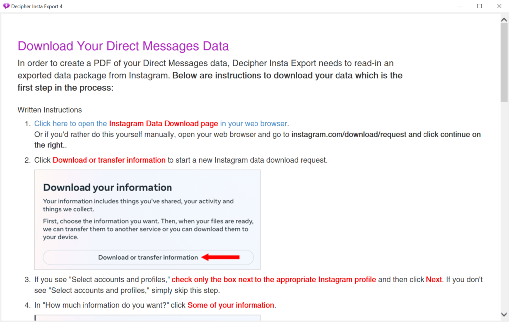 Decipher Insta Export Data request