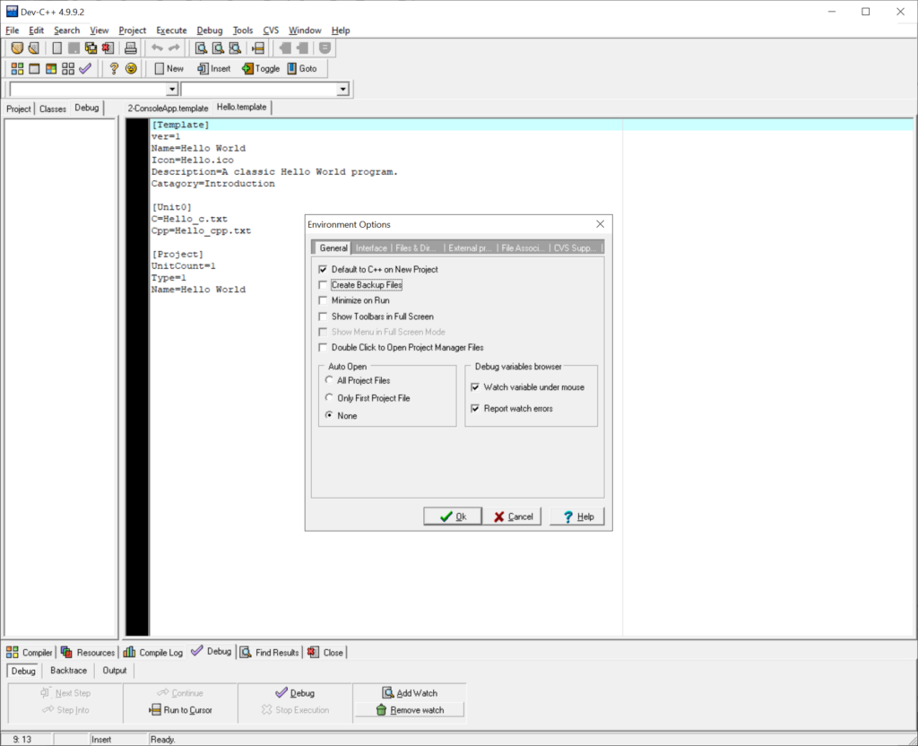 Dev C++ 5 Environment settings