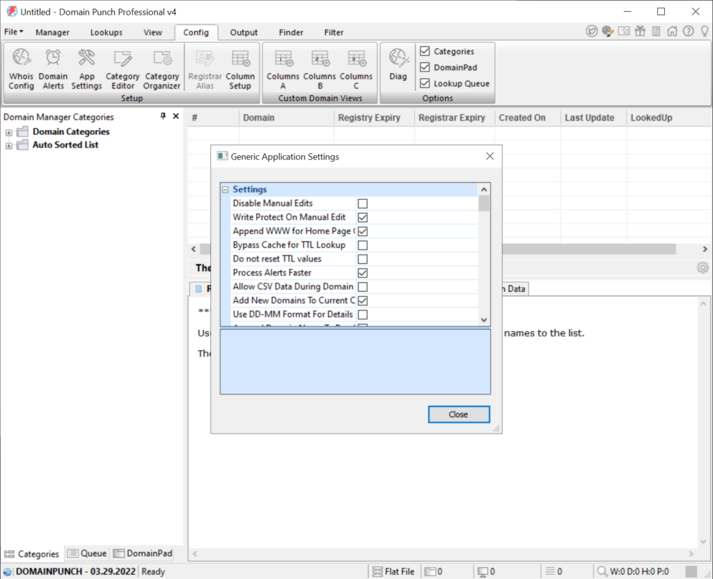 Domain Punch Pro General settings