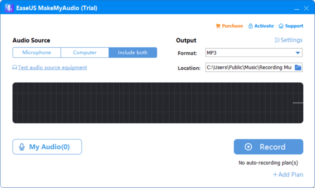 EaseUS MakeMyAudio Source selection