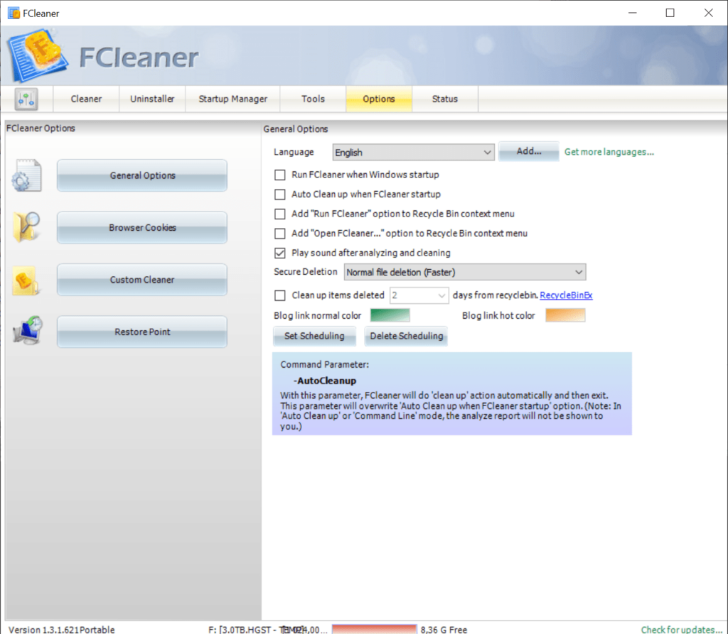 FCleaner General options