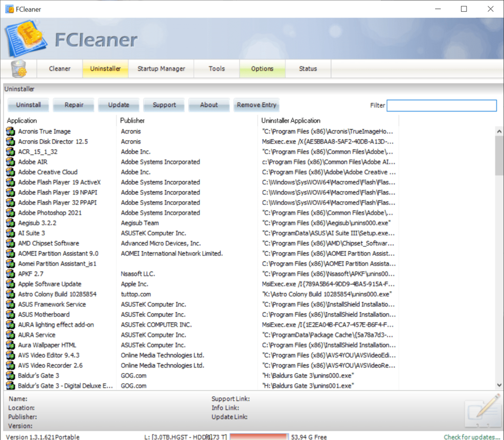 FCleaner Powerful uninstaller