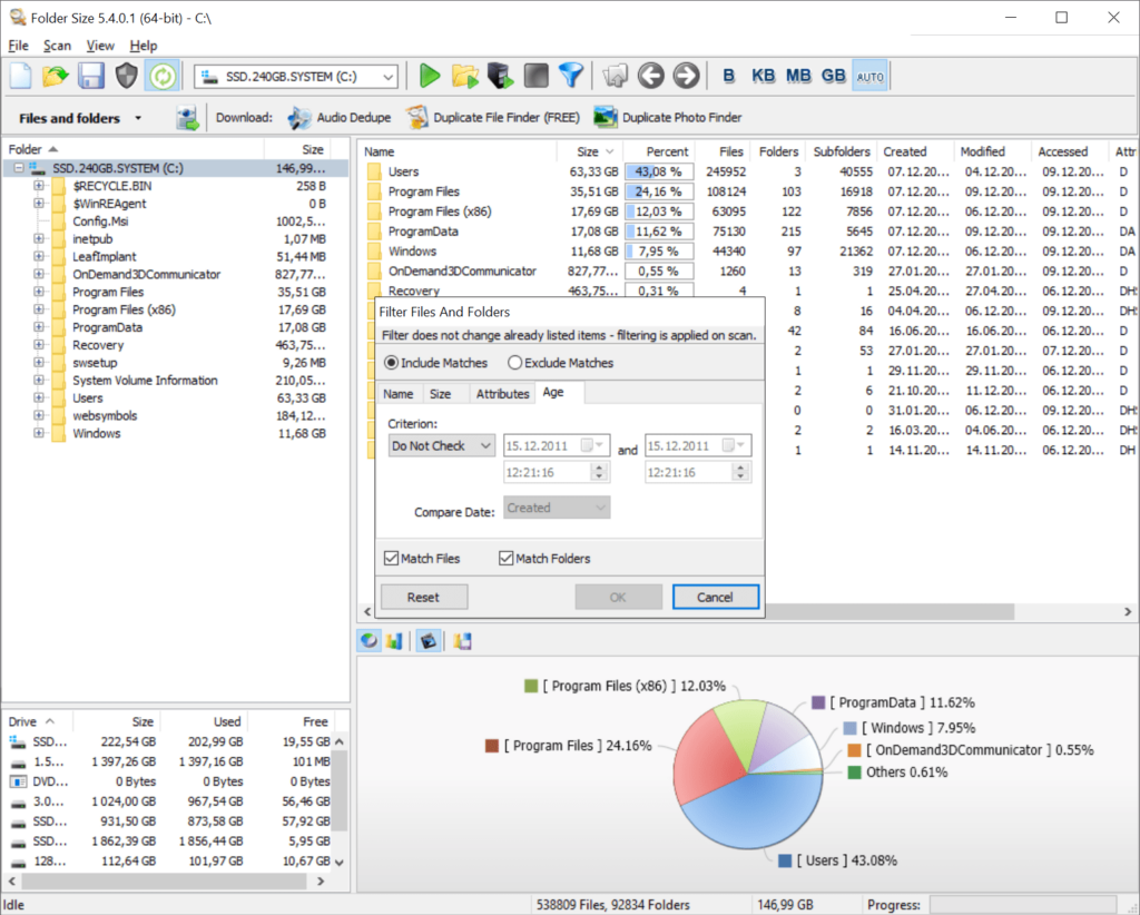 Folder Size Filter configuration