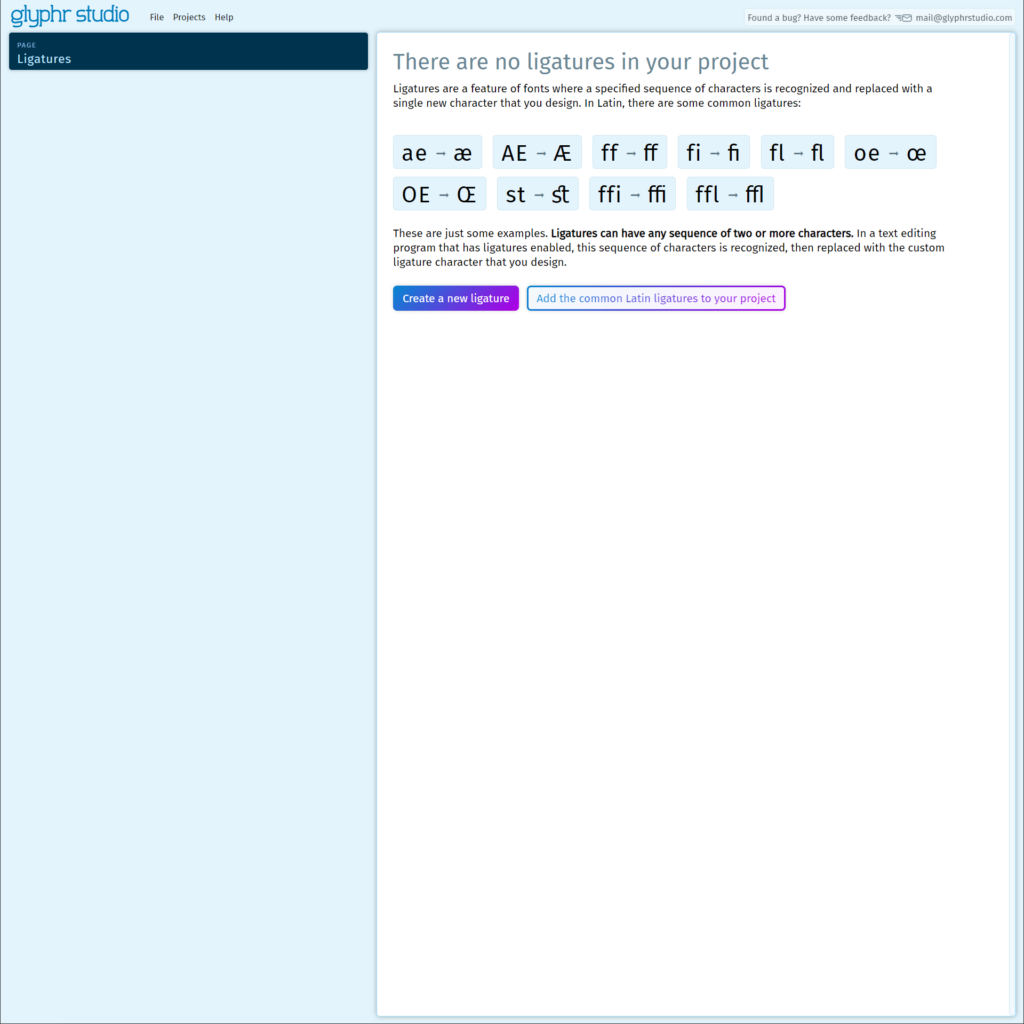 Glyphr Studio Ligature creation