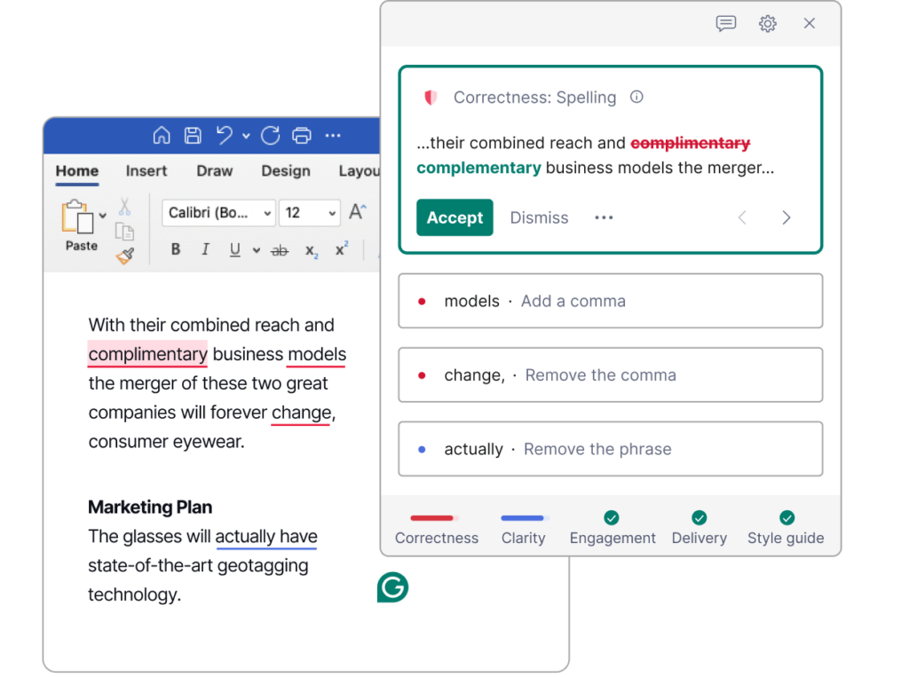 Grammarly for Microsoft Office Spell checking