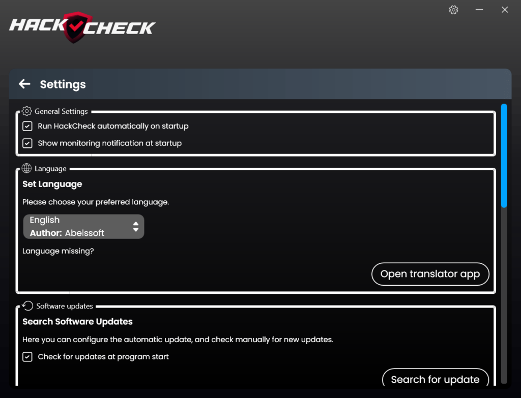 HackCheck Program parameters