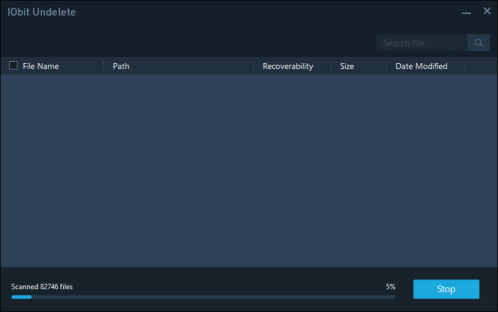 IObit Undelete Drive scan