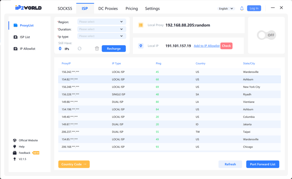 IP2 S5 Manager Available IP addresses