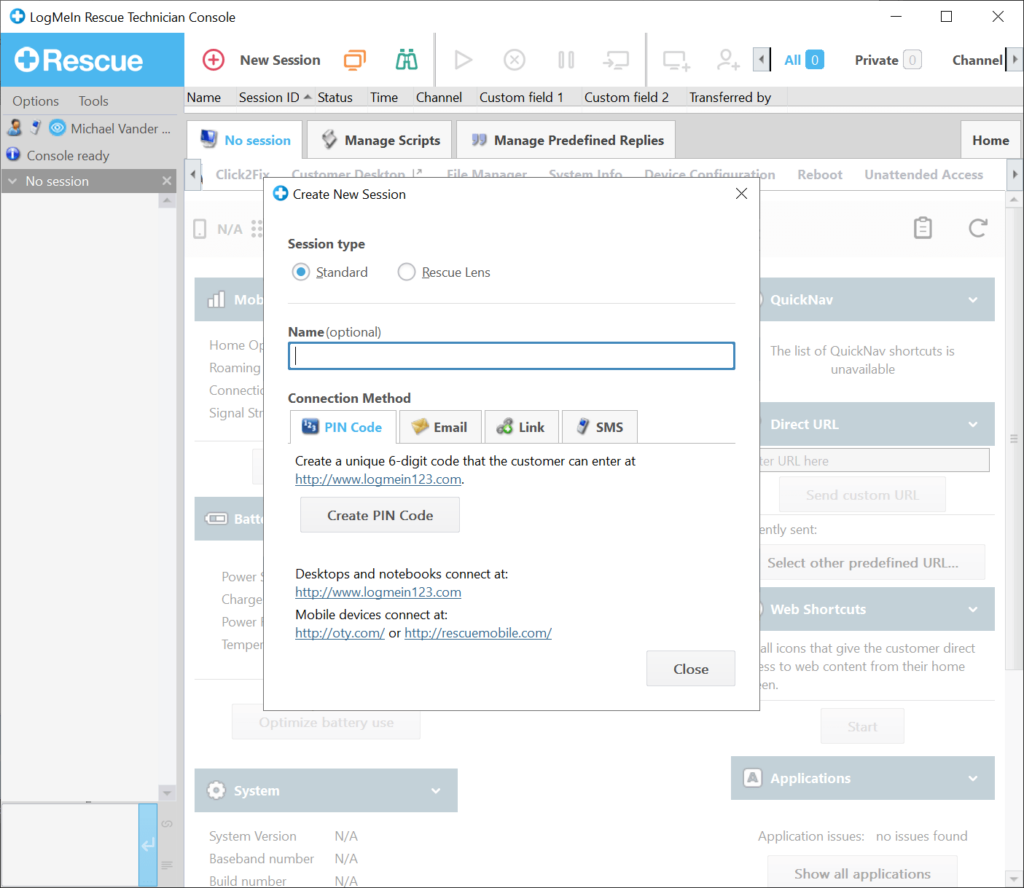 LogMeIn Rescue Session parameters