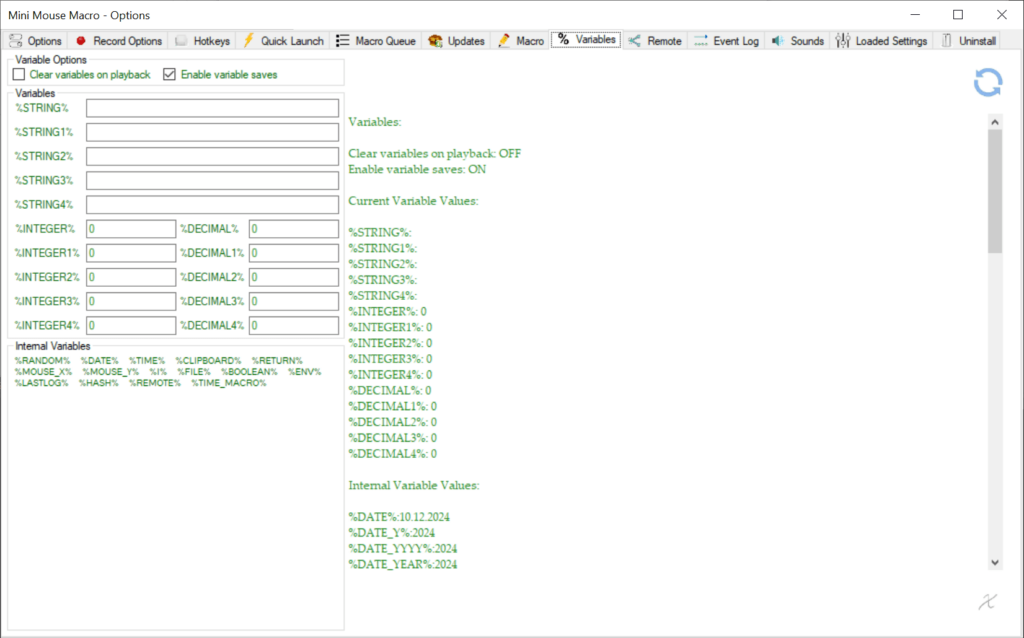 Mini Mouse Macro Custom variables