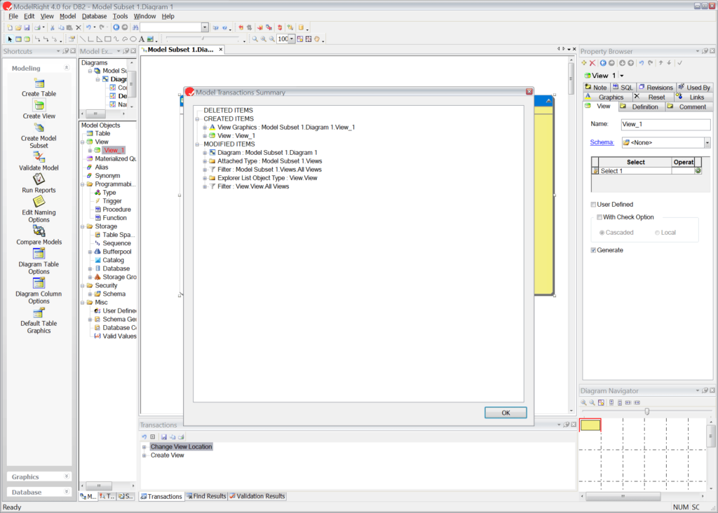 ModelRight for DB2 Transaction summary