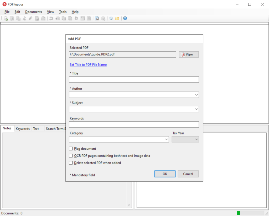 PDFKeeper Adding new documents