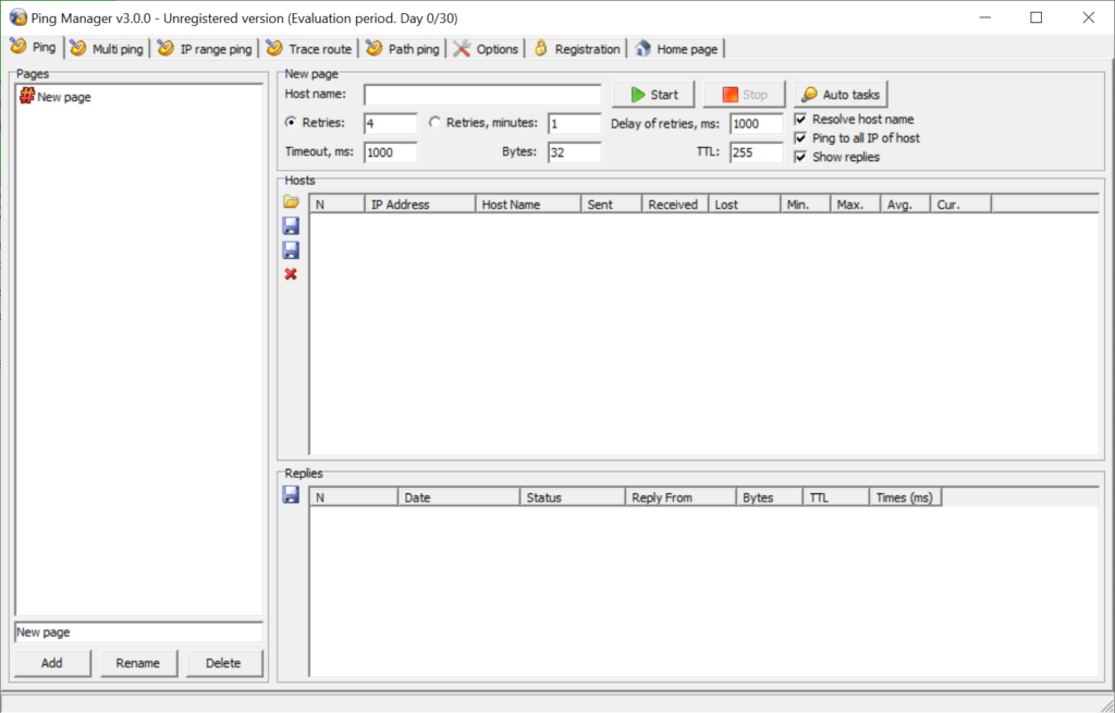 Ping Manager Job parameters