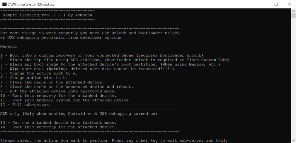 Simple ADB Fastboot Tool Available operations