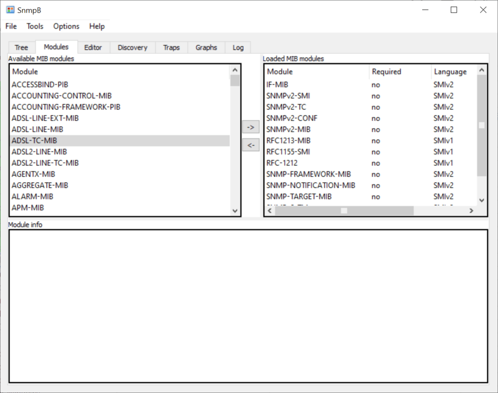 SnmpB Available MIB modules