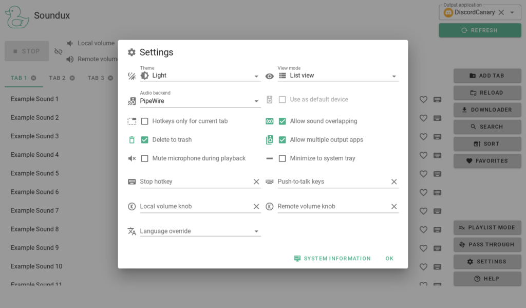 Soundux Software configuration