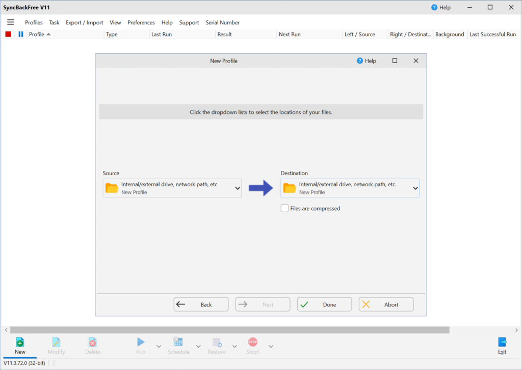 SyncBackFree Folder selection