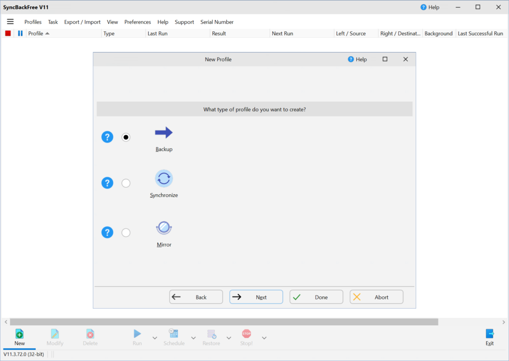 SyncBackFree Profile creation