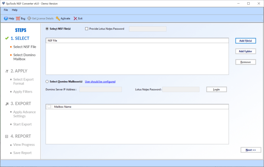 SysTools NSF Converter Source file selection