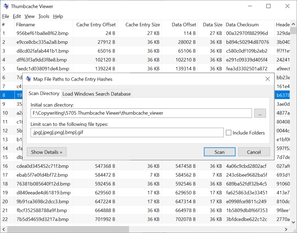 Thumbcache Viewer File path mapping