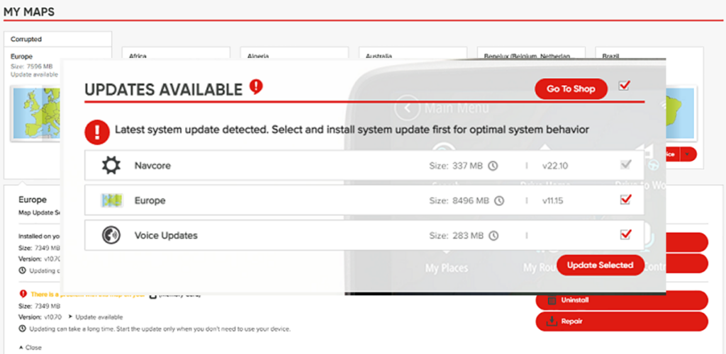 TomTom MyDrive Connect Available updates