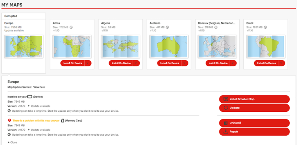 TomTom MyDrive Connect Regional maps