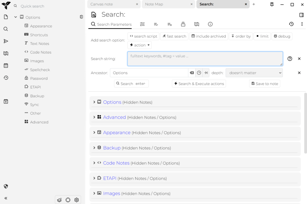Trilium Notes Advanced search