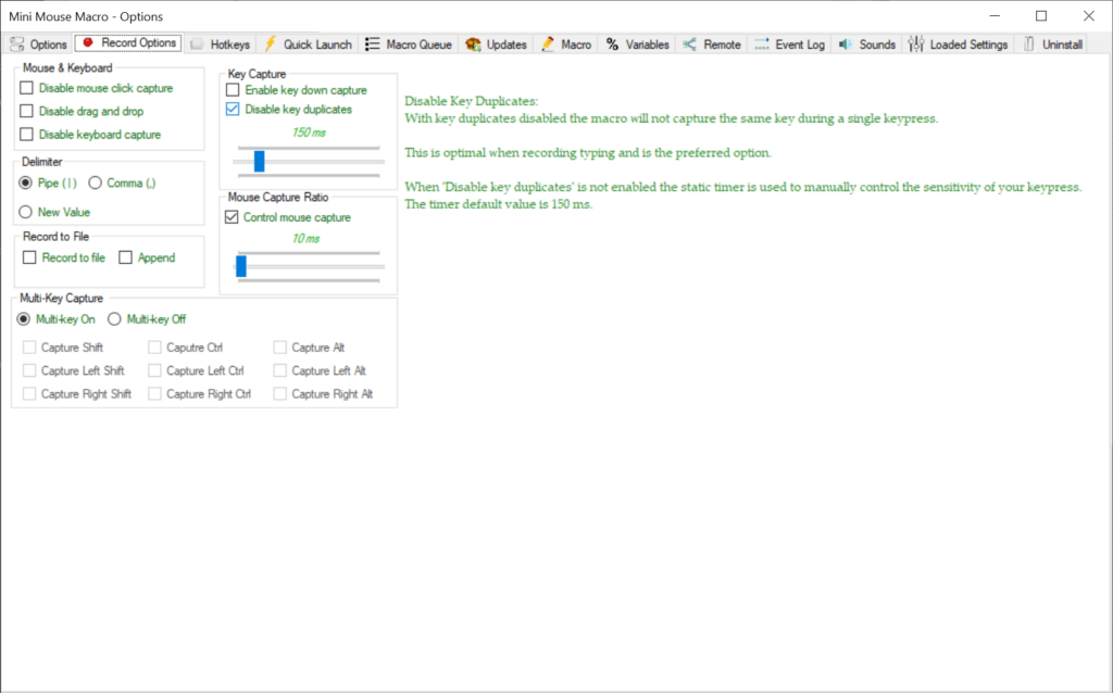 Mini Mouse Macro Recording options