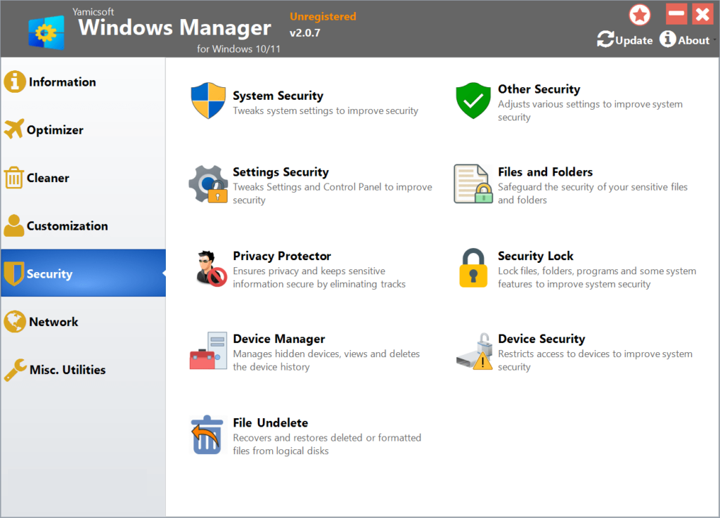 Windows 11 Manager Security settings