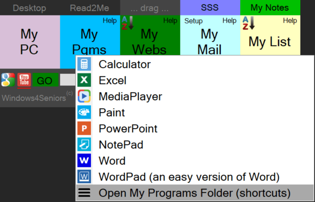 Windows4Seniors App launcher