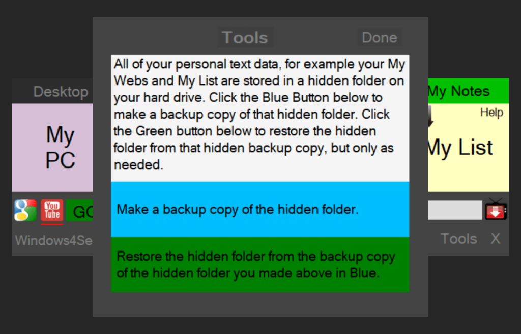 Windows4Seniors Data backup