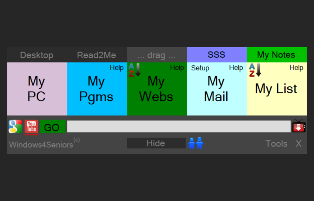 Windows4Seniors Main dashboard