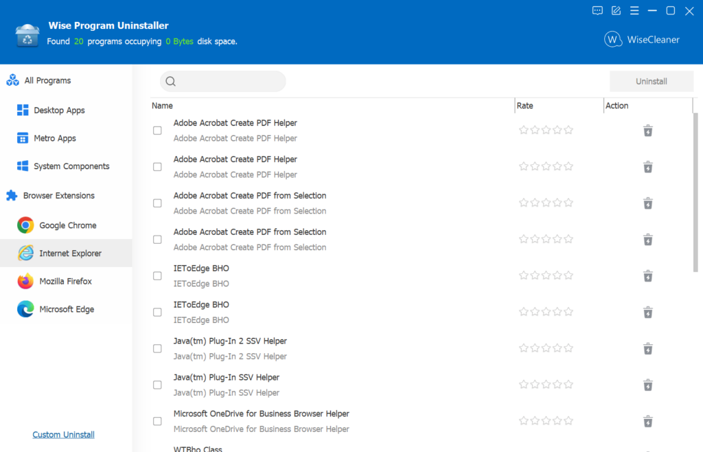 Wise Program Uninstaller Browser extensions