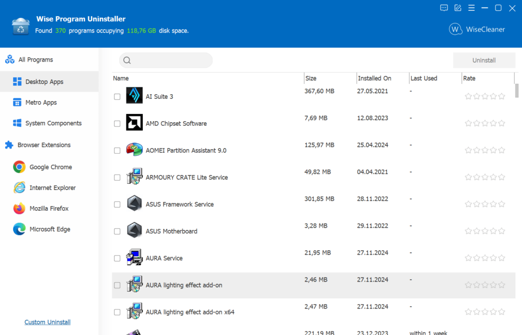 Wise Program Uninstaller Third party apps