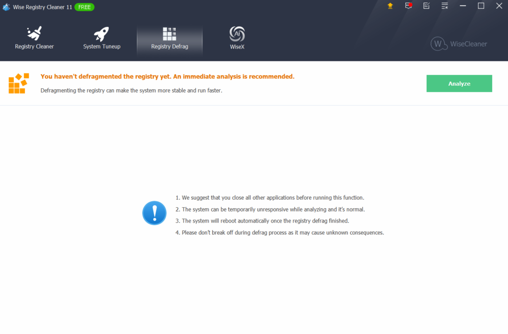 Wise Registry Cleaner Defragmentation