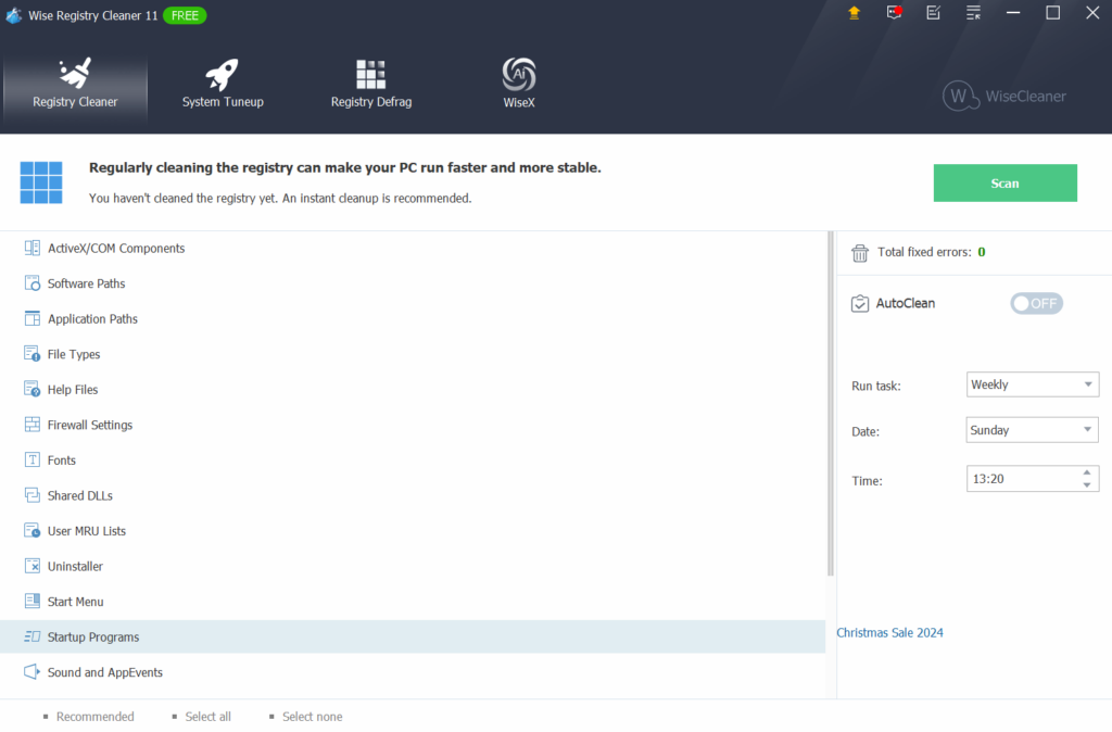 Wise Registry Cleaner System scan