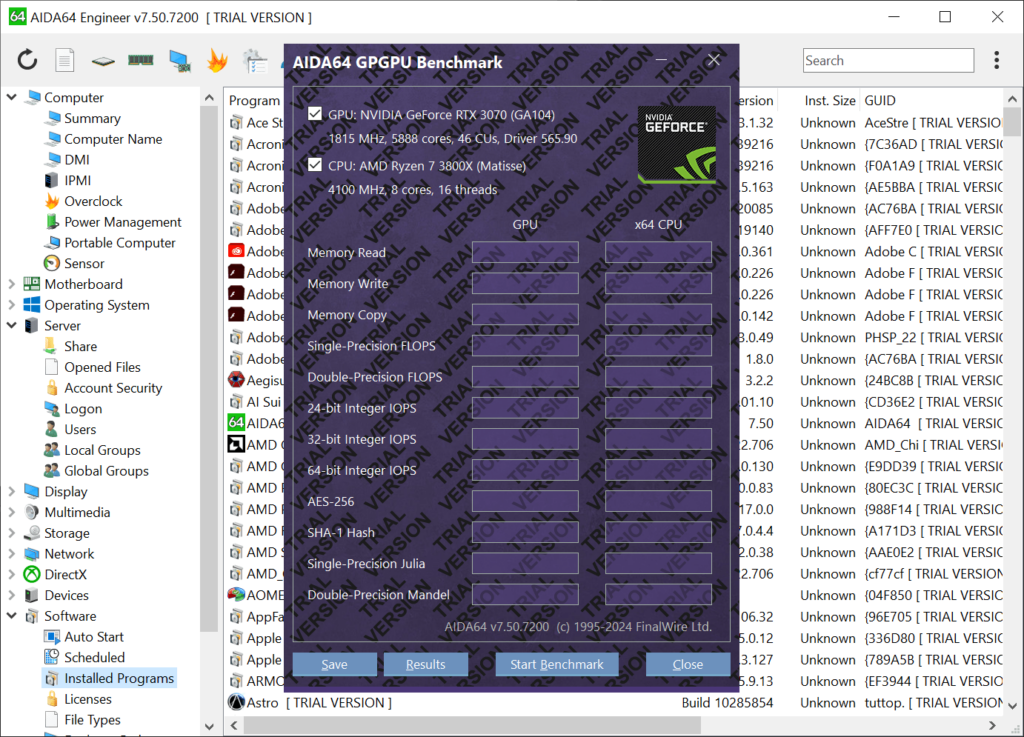 AIDA64 Engineer GPU benchmark