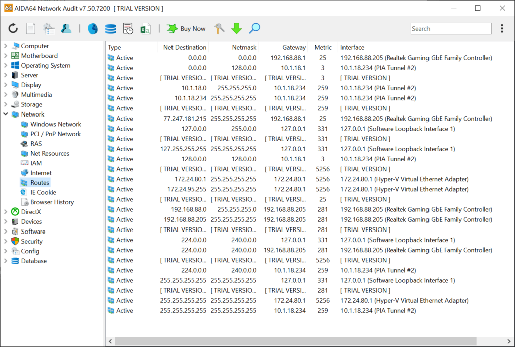 AIDA64 Network Audit Traffic routes