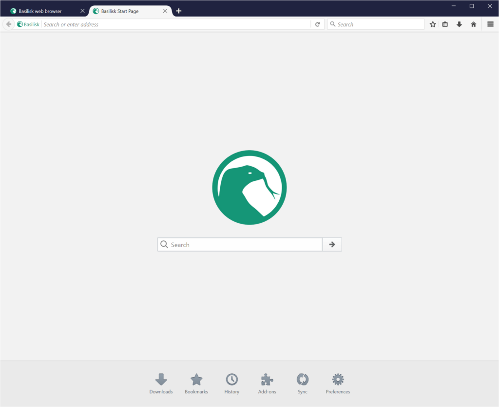 Basilisk Browser Start page