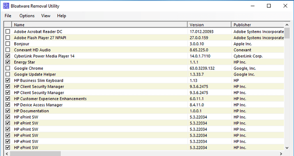 Bloatware Removal Utility Detected products