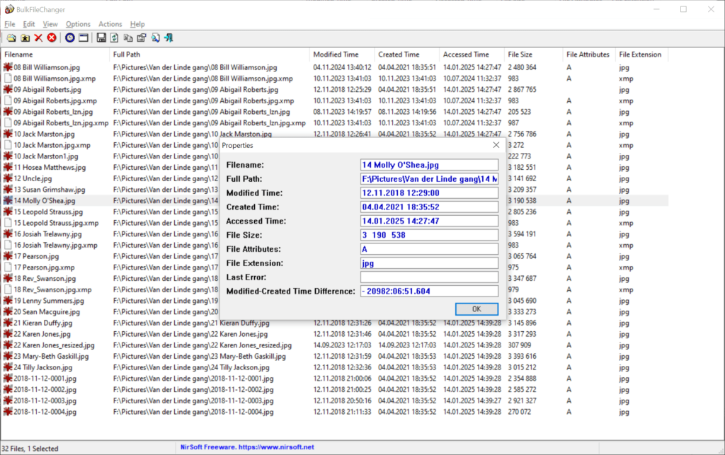 BulkFileChanger File properties