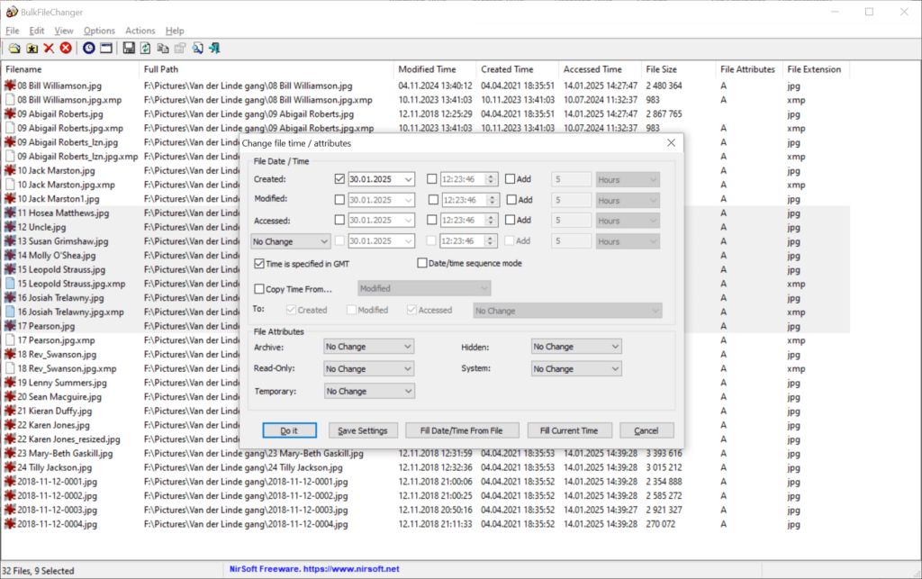 BulkFileChanger Timestamp editing