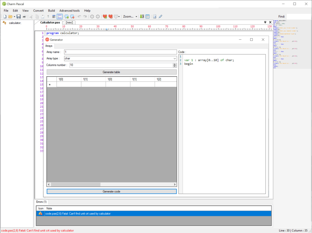 Charm Pascal Array generator