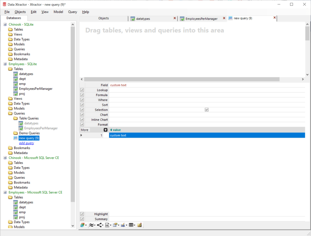 Data Xtractor Query editor