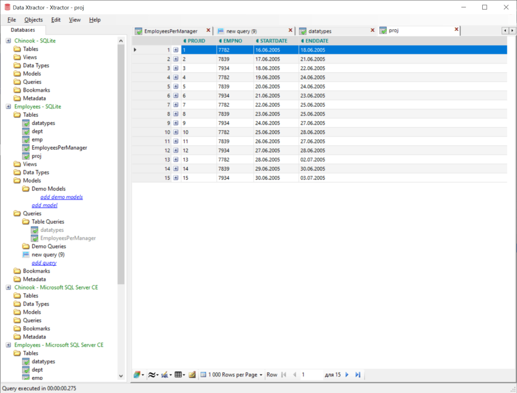 Data Xtractor Table view