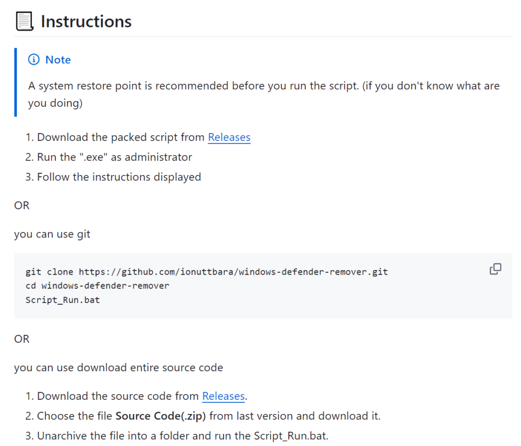 Defender Remover Usage instructions