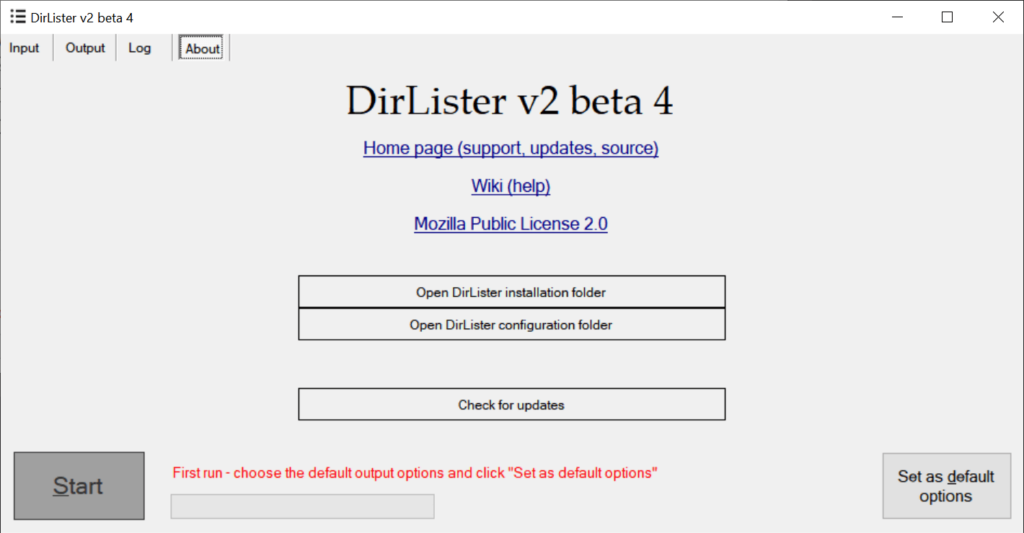 DirLister About screen