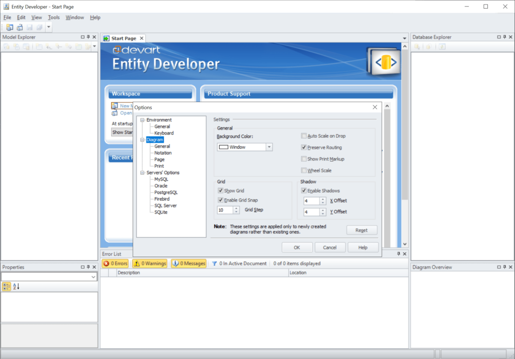 EntityDAC Diagram settings