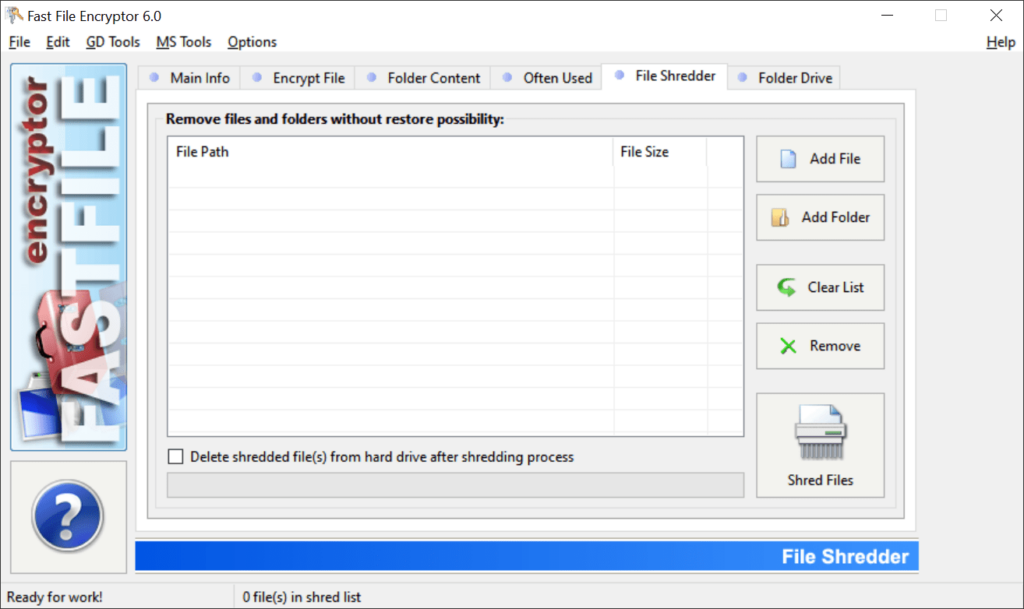 Fast File Encryptor Data shredder